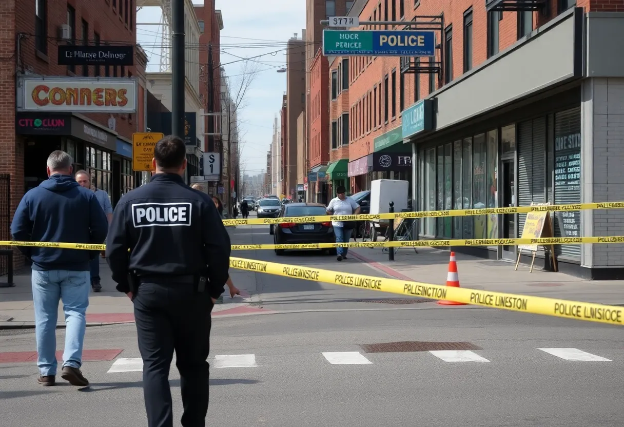Police investigation scene in Boston's Roxbury neighborhood after a shooting incident.