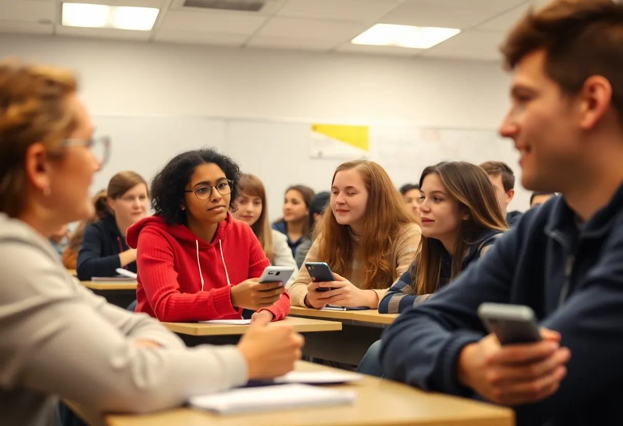Students focused in class without cell phones
