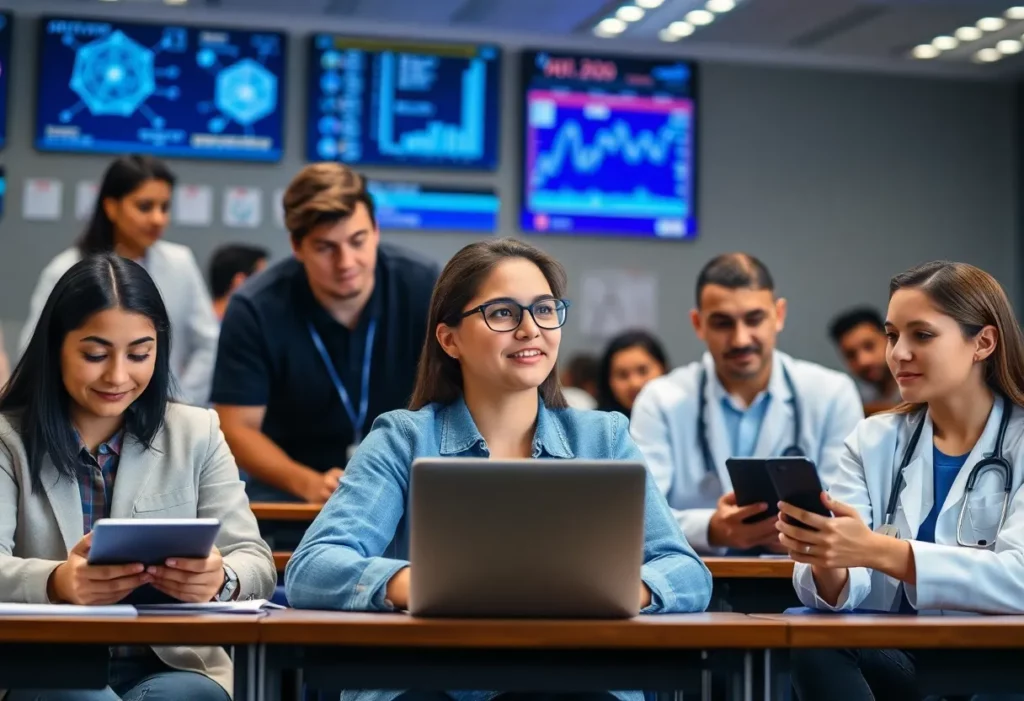 Students engaged in technology and healthcare studies