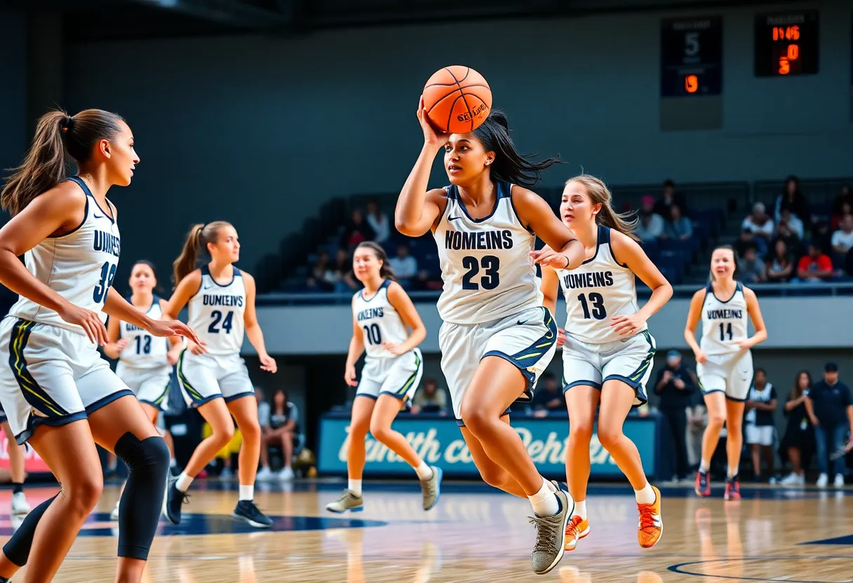 UConn women's basketball team in action during exhibition game.