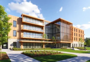 Architectural rendering of the new nursing building at UMass Boston