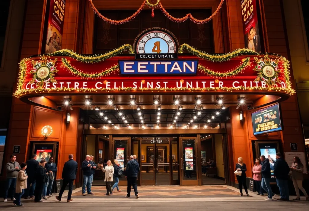 Exterior view of Wang Theatre celebrating 100 years.