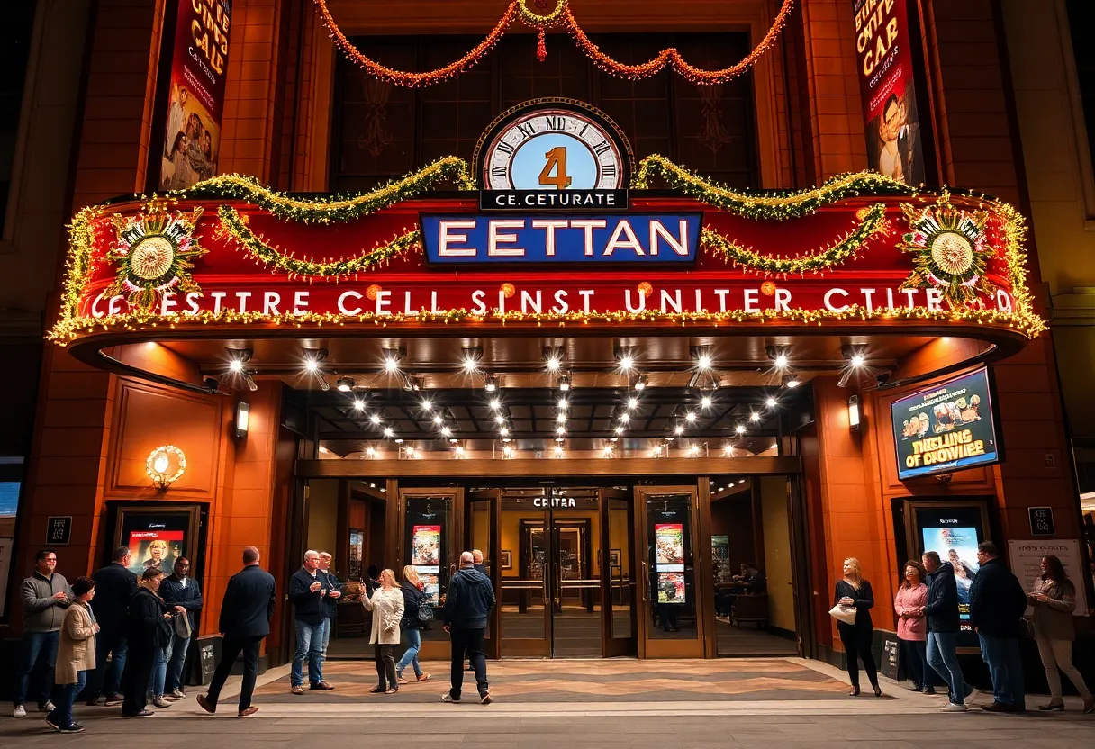 Exterior view of Wang Theatre celebrating 100 years.