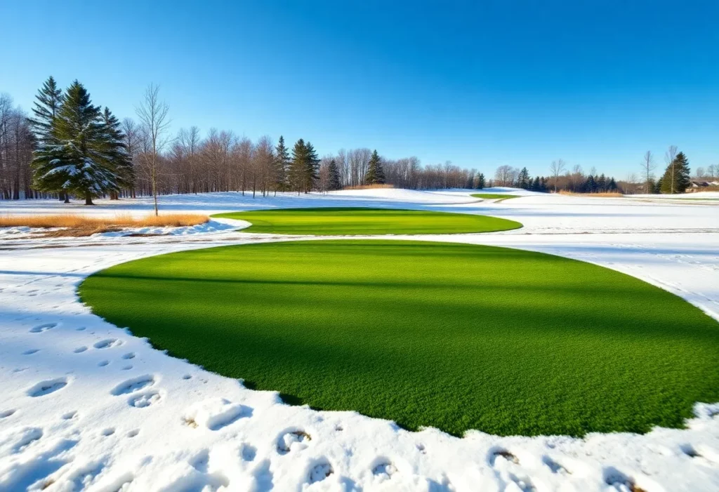 Golfers on winter course with Spurk Golf mats
