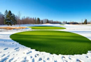 Golfers on winter course with Spurk Golf mats