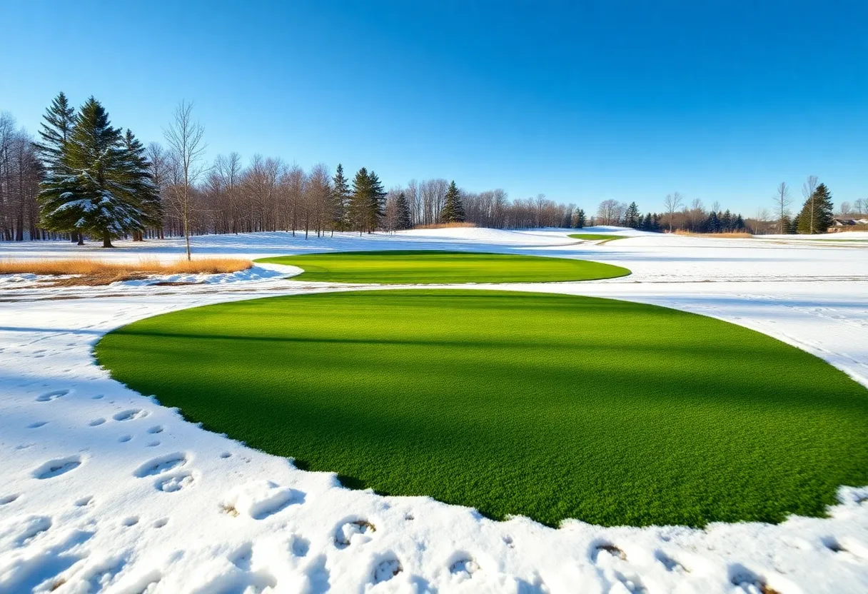 Golfers on winter course with Spurk Golf mats