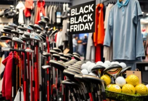 Promotional banner for Black Friday golf sales with discounts on equipment.