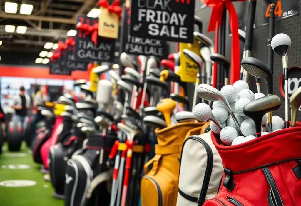 Discounted golf equipment on display for Black Friday 2025