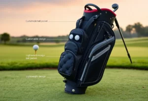 A collection of holiday-themed golf gifts including balls and bags.