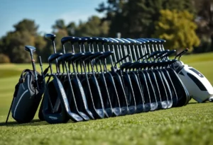 Display of PXG golf clubs on a lush green golf course