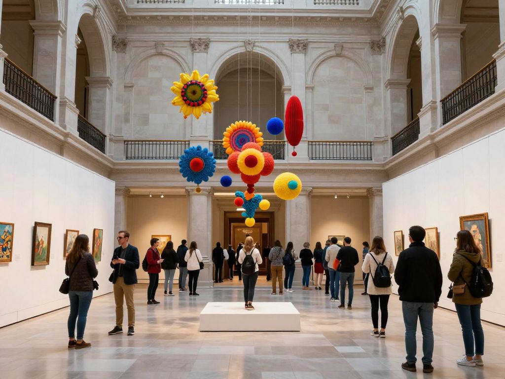 Sculptures suspended in the air at Adria Arch's 'Airplay' art exhibition