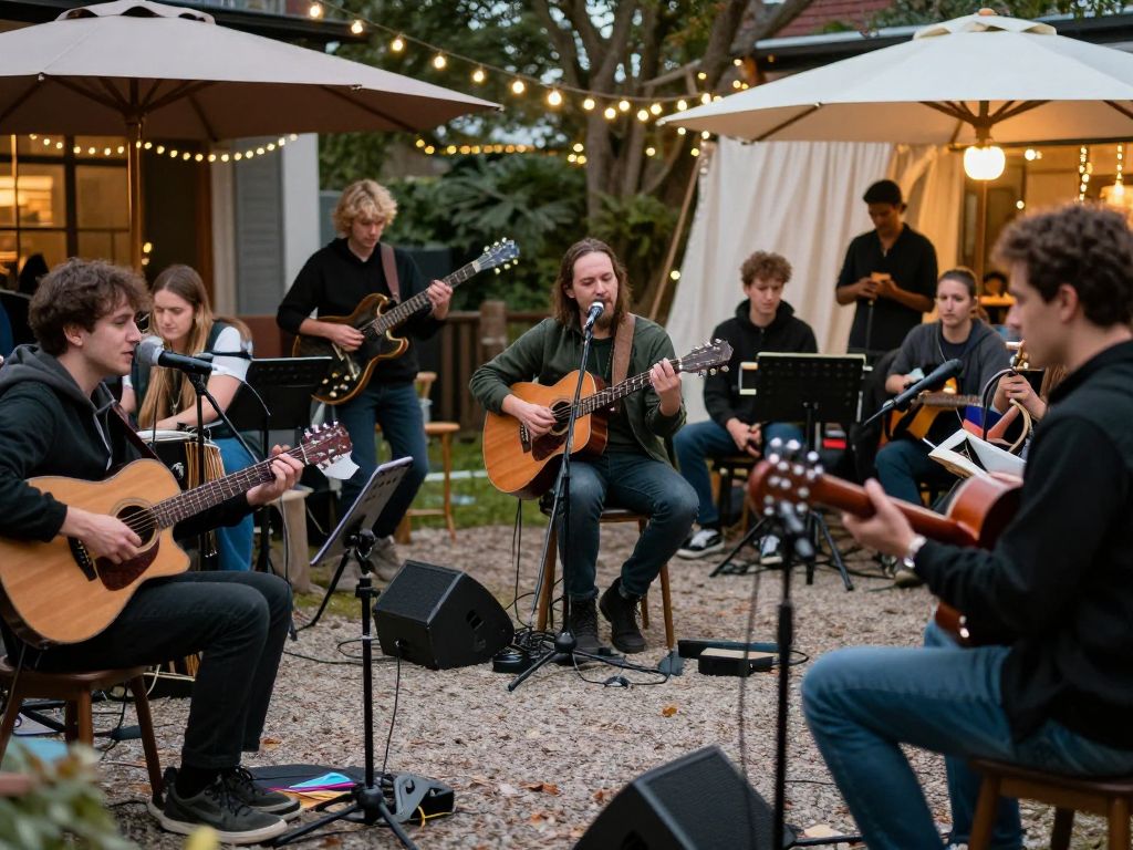 People enjoying a local music series at 34 Park in Andover, Massachusetts.