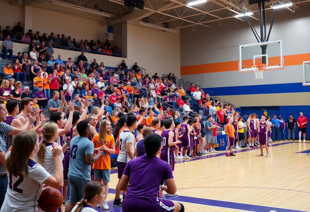 High school basketball players in action during the Commonwealth Motors Christmas Tournament final.