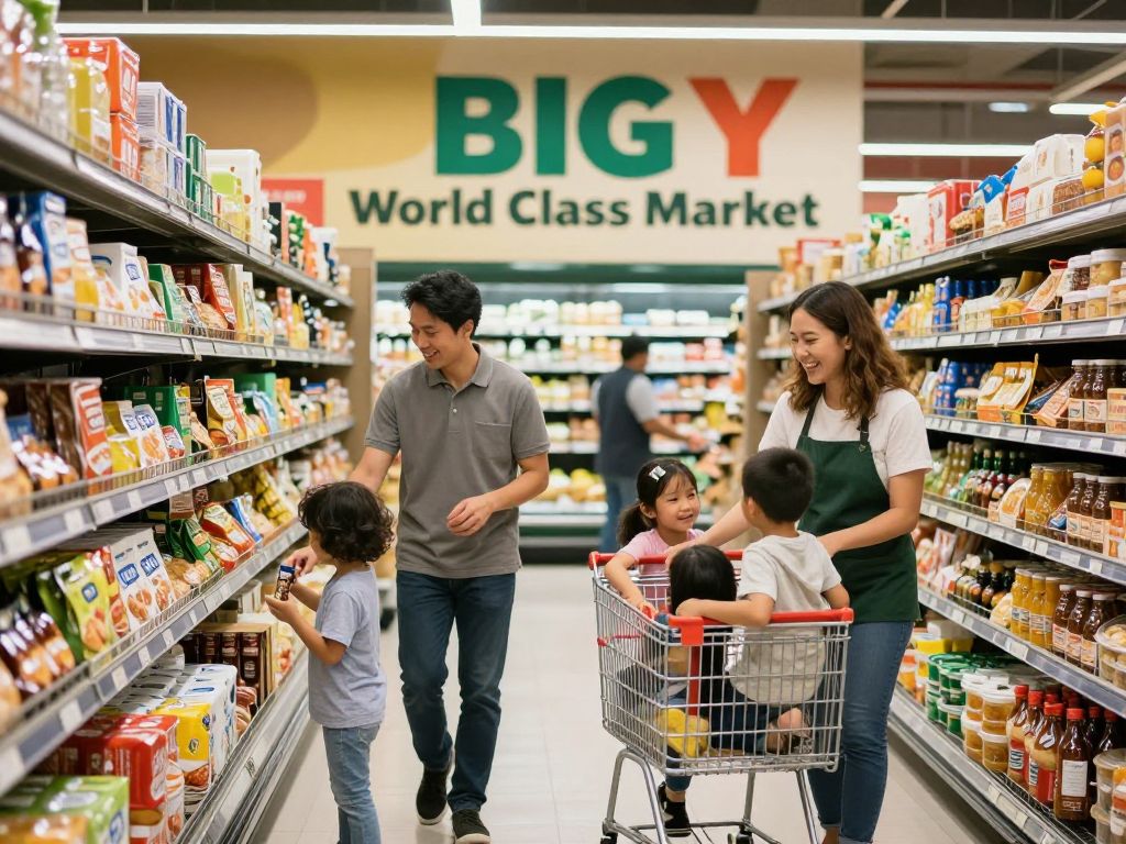Big Y supermarket in Massachusetts with shoppers and staff