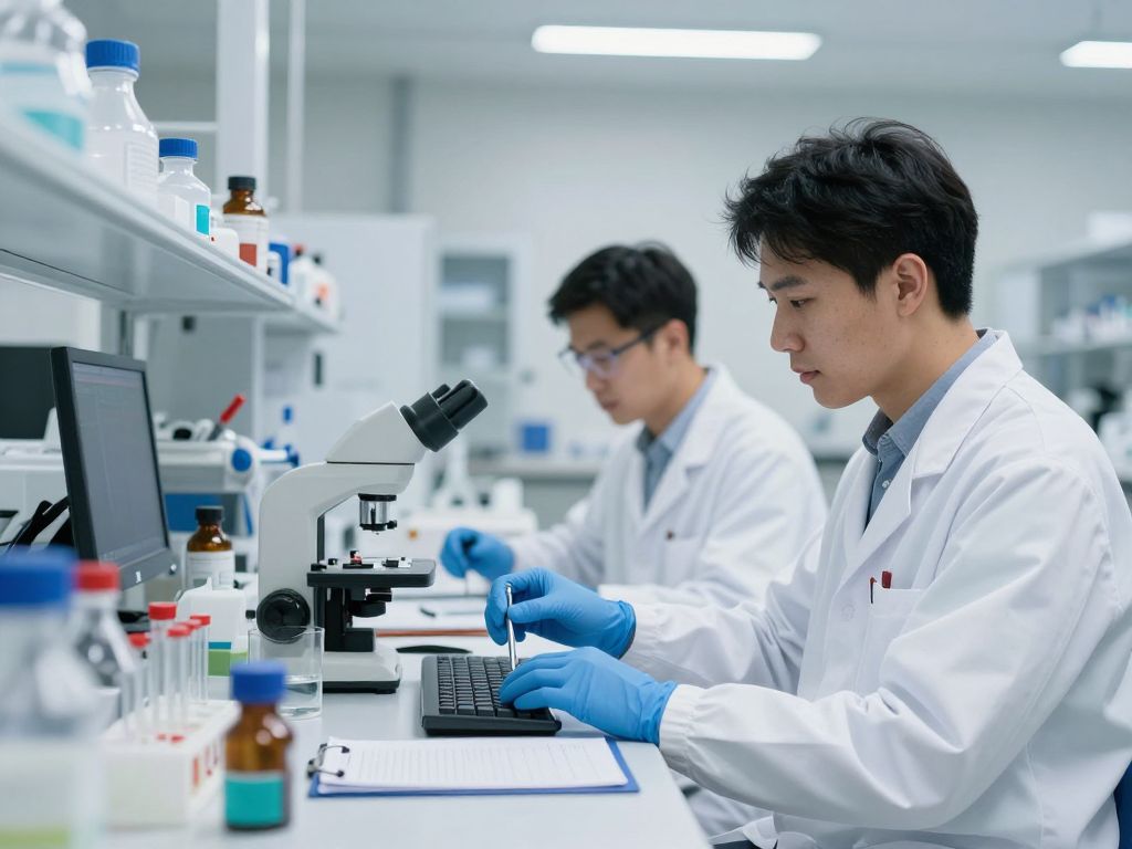 Scientists working in a biotechnology lab in Massachusetts