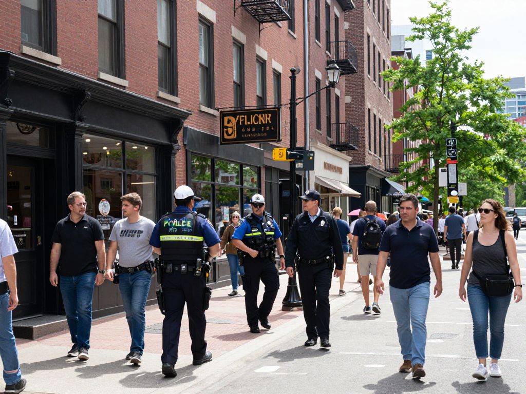 Police presence on Blue Hill Avenue following a crime incident.