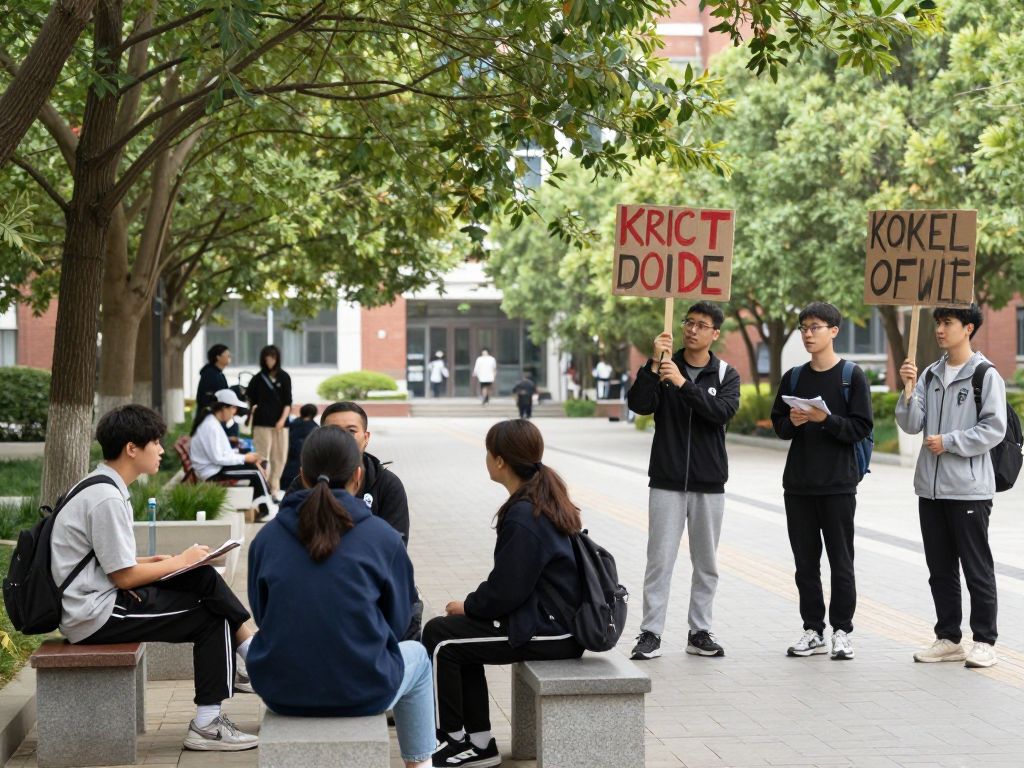 Students demonstrating peacefully on Boston College campus