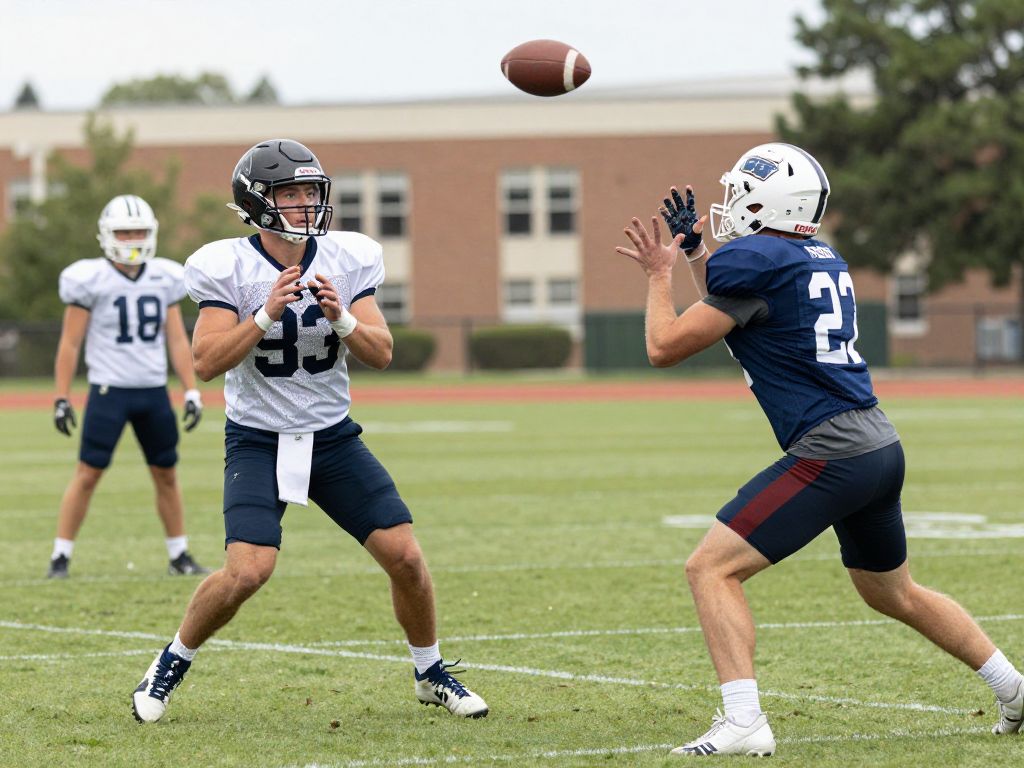 Boston College football players practicing on the field