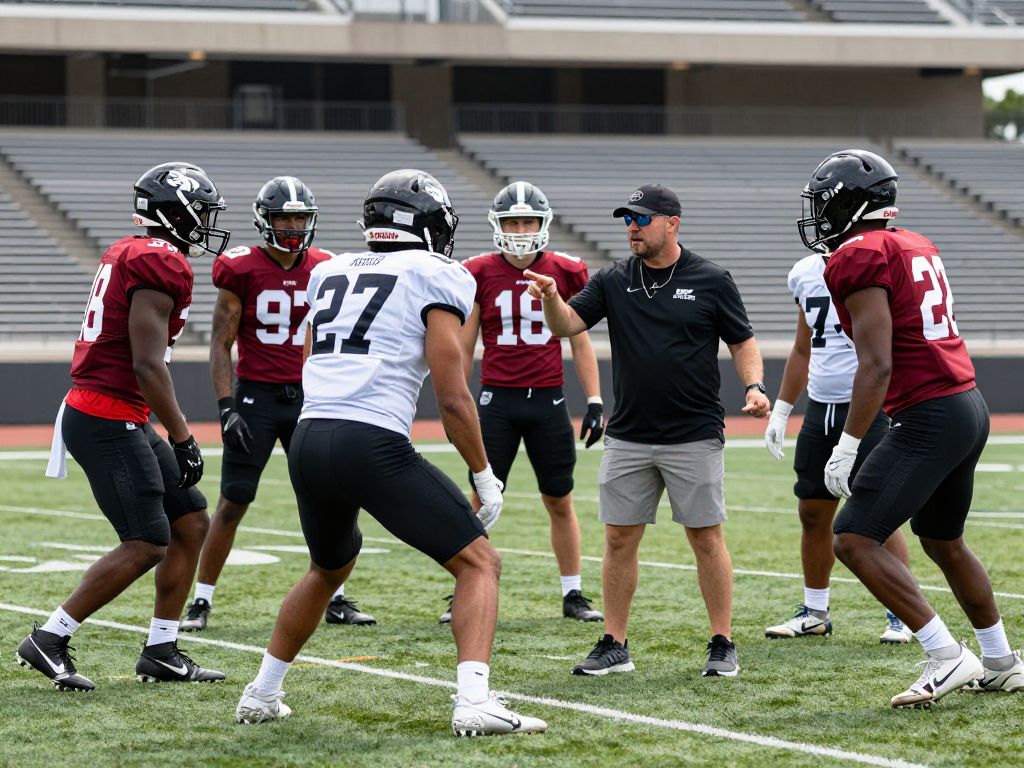 Boston College football team practicing on the field