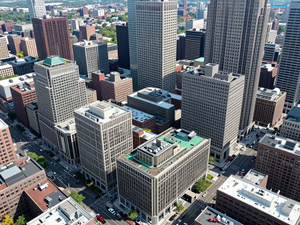 Aerial view of downtown Boston commercial real estate