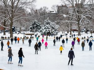 Ice-skating activity at Boston Common Frog Pond during winter