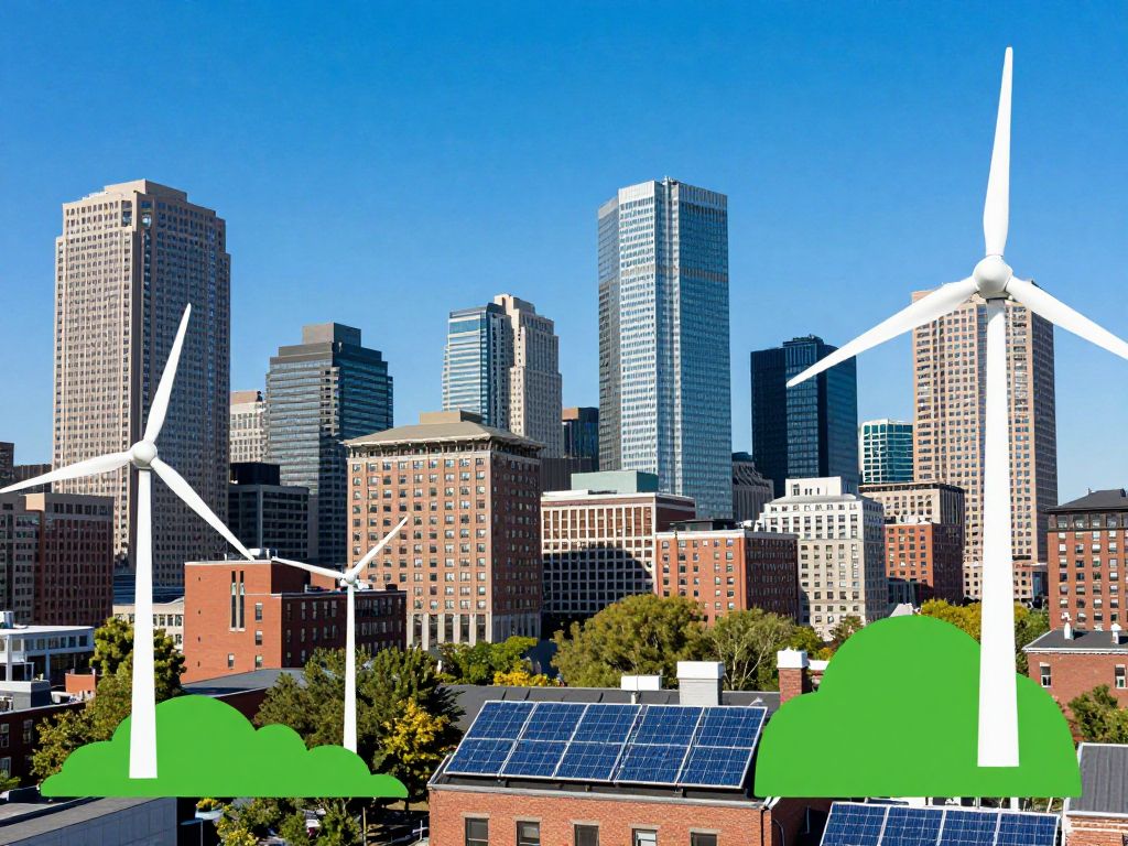 Boston skyline with clean energy solutions