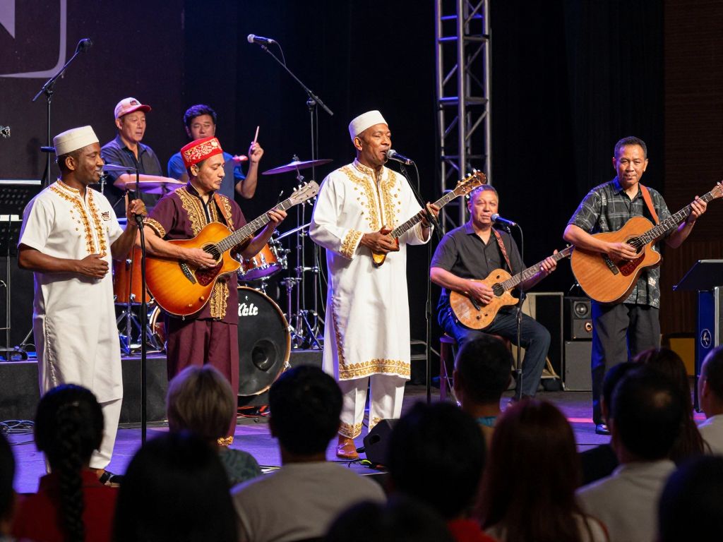 Concert scene showcasing diverse musicians and an enthusiastic audience in Boston.