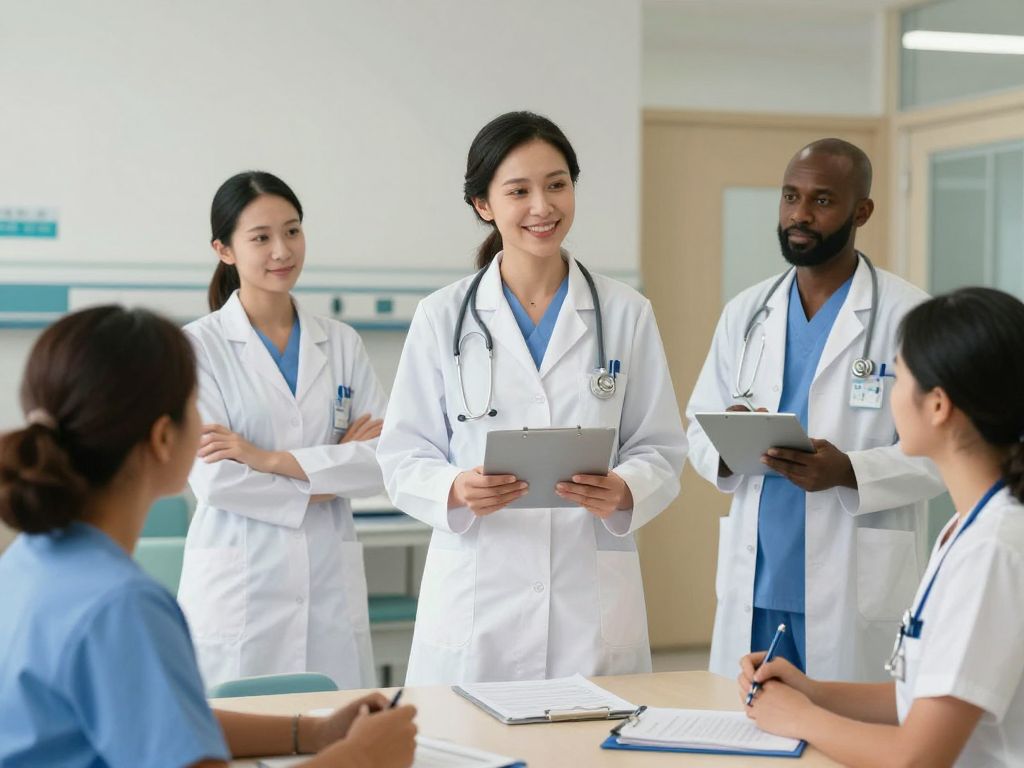 Healthcare professionals collaborating in a hospital setting