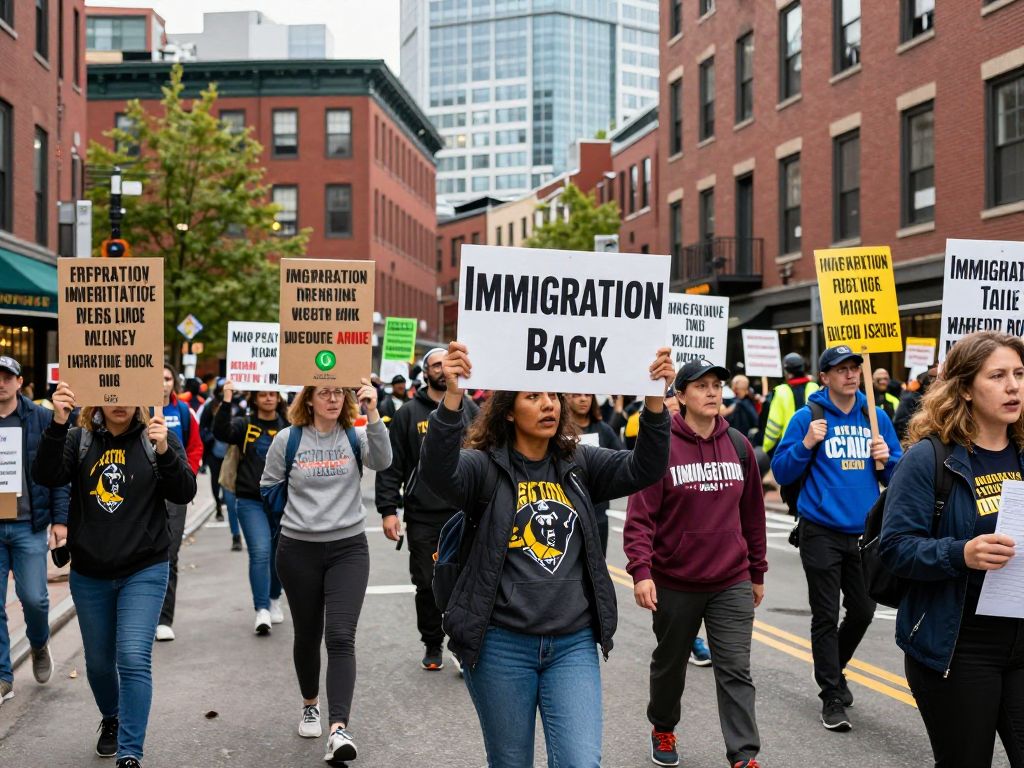 Protesters advocating against federal immigration enforcement in Boston.