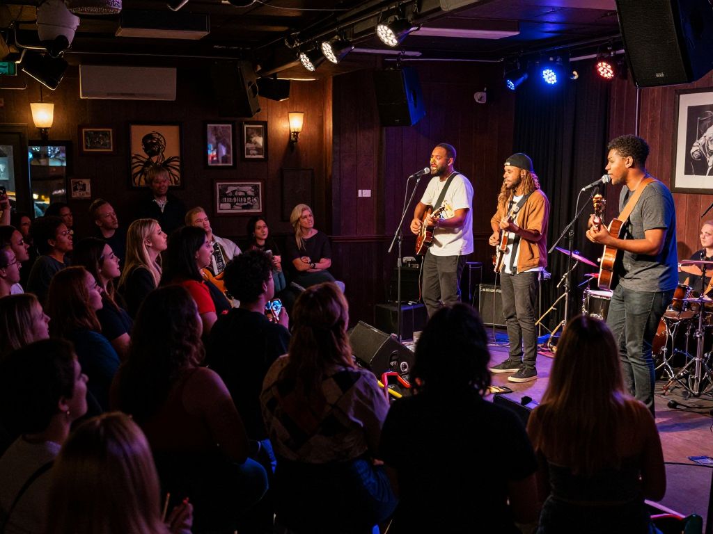 Crowd enjoying live music in a Boston concert venue