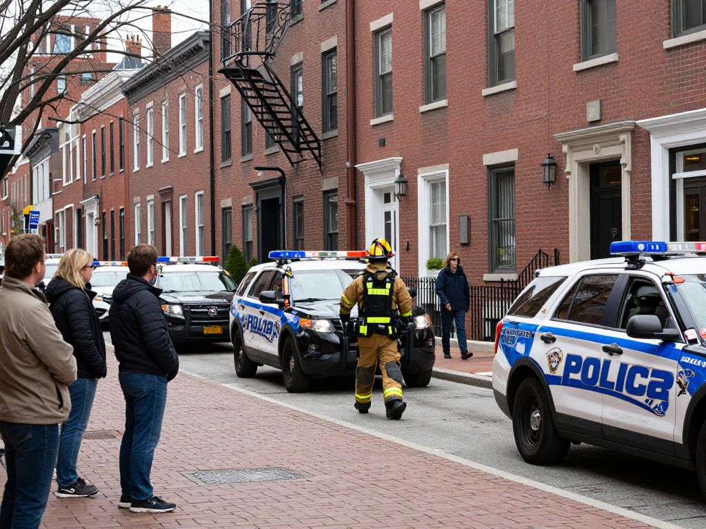 Bomb squad investigation in Boston's North End with emergency personnel and vehicles.