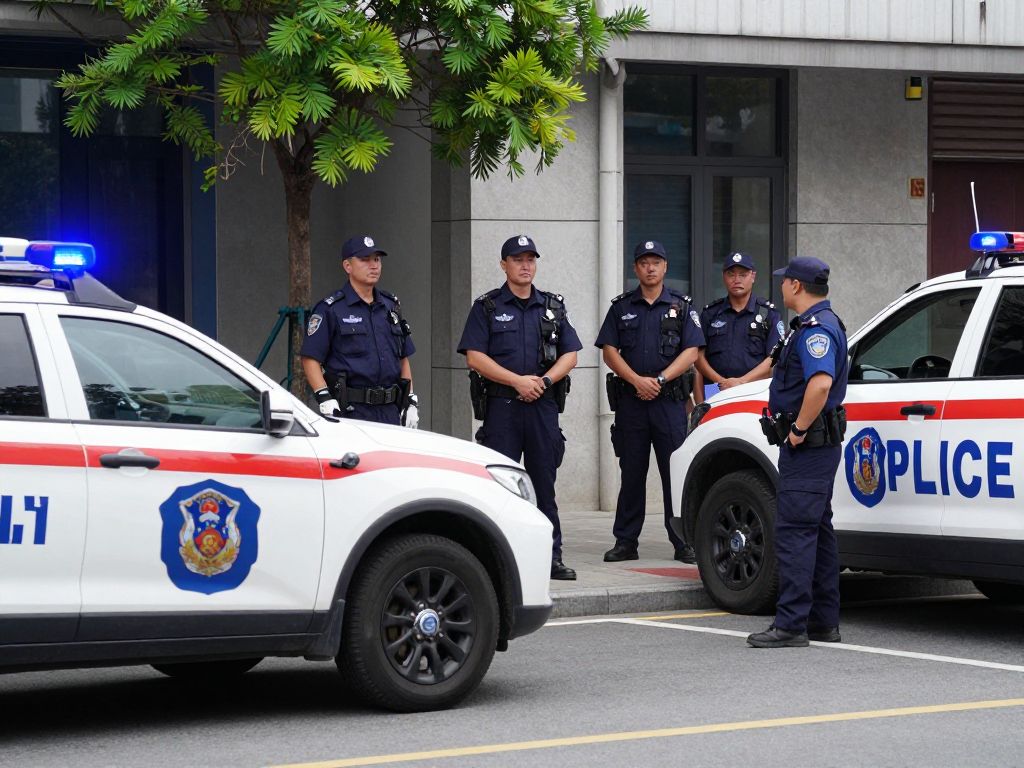 Boston police officers responding to a bomb threat in Jamaica Plain.