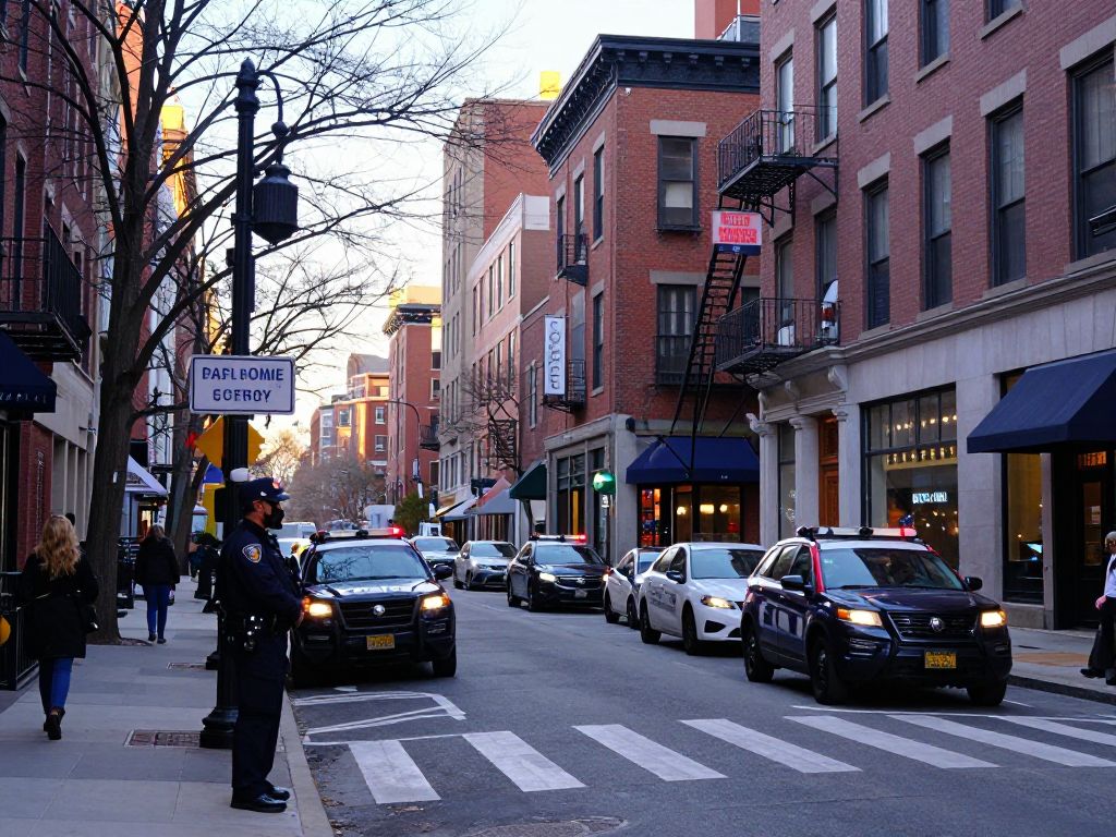 Police officers on Summer Street in Boston during early morning hours