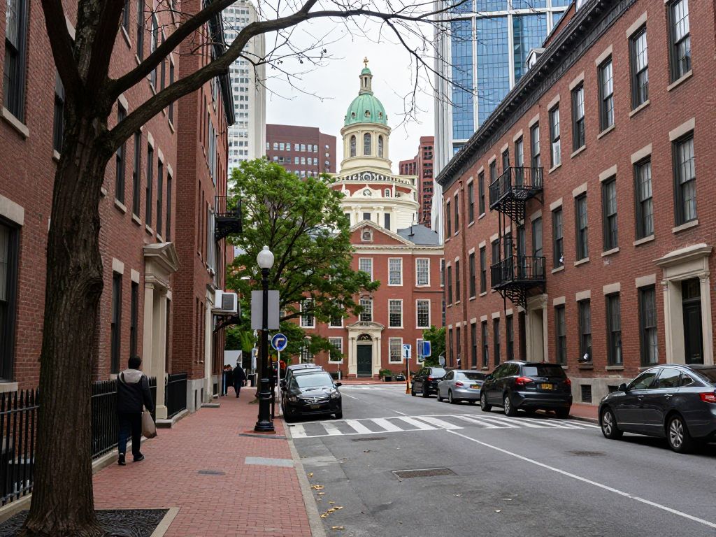 A tranquil view of Boston streets, representing a crime-free day.