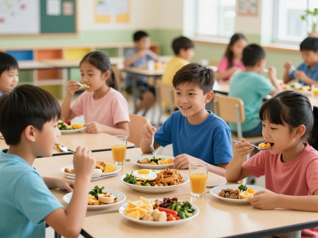 Students enjoying a nutritious breakfast at a Boston school cafeteria