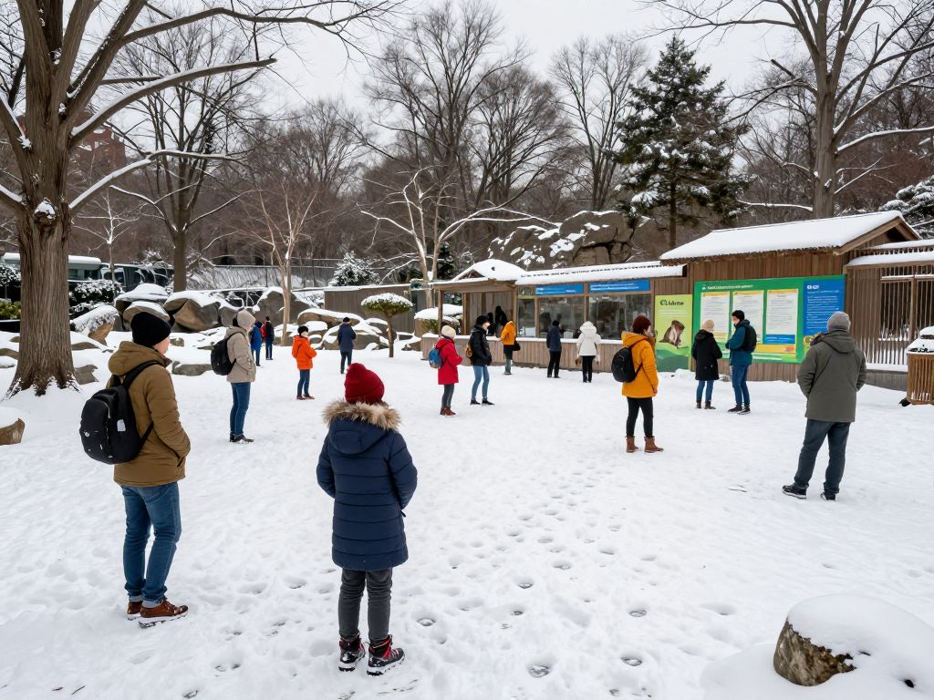 Families engaging in winter wildlife education at Boston's Snow Sleuths event