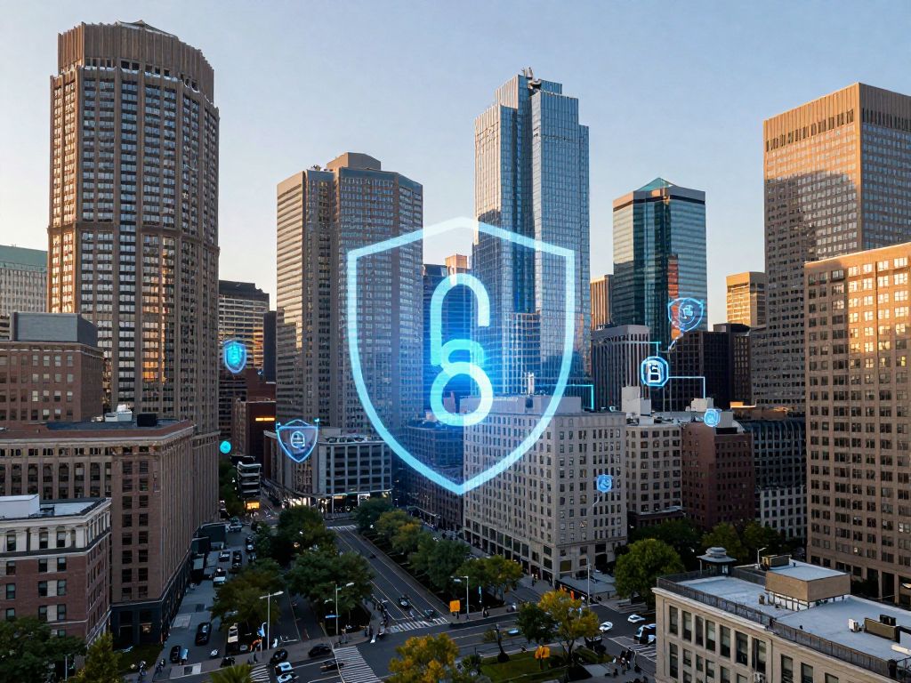 Boston city skyline with technology elements