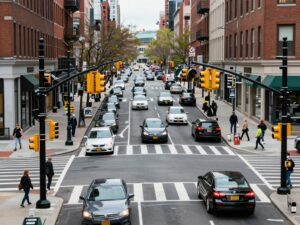 AI-driven traffic lights at an intersection in Boston