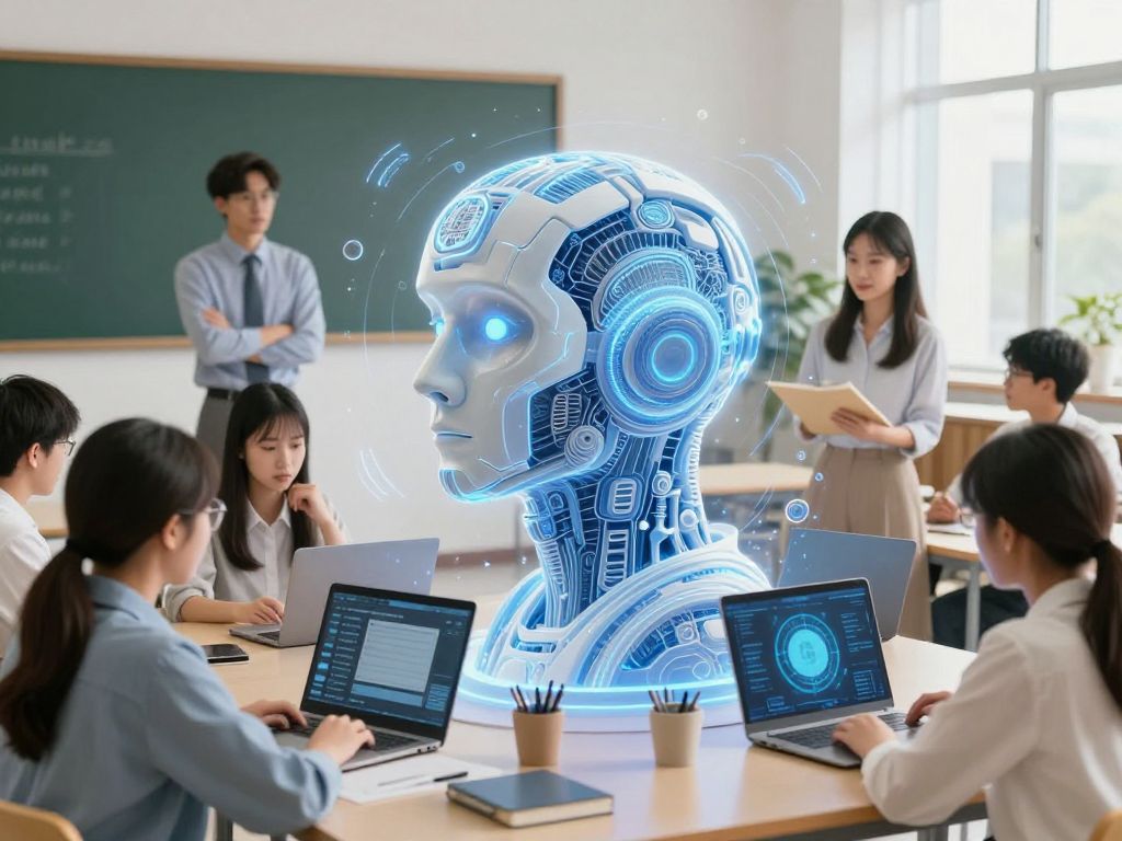 Students and educators collaborating with AI technology at Boston University.