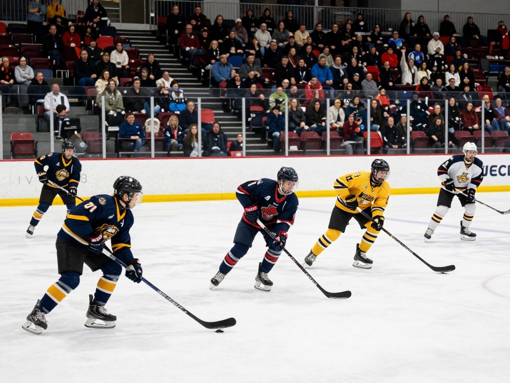 Boston University hockey team playing a game on the ice