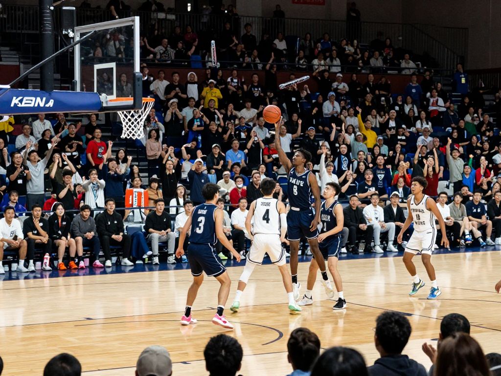 College basketball teams competing in an intense game at Case Gymnasium.