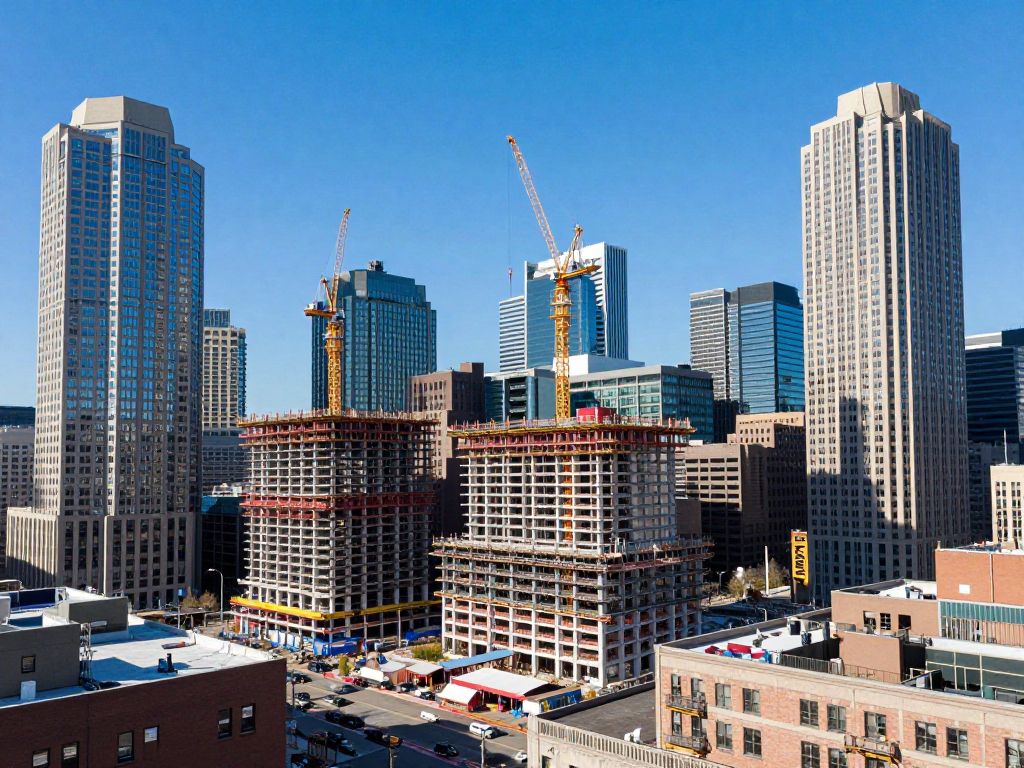 A view of Boston's skyline with construction cranes and development projects in progress.
