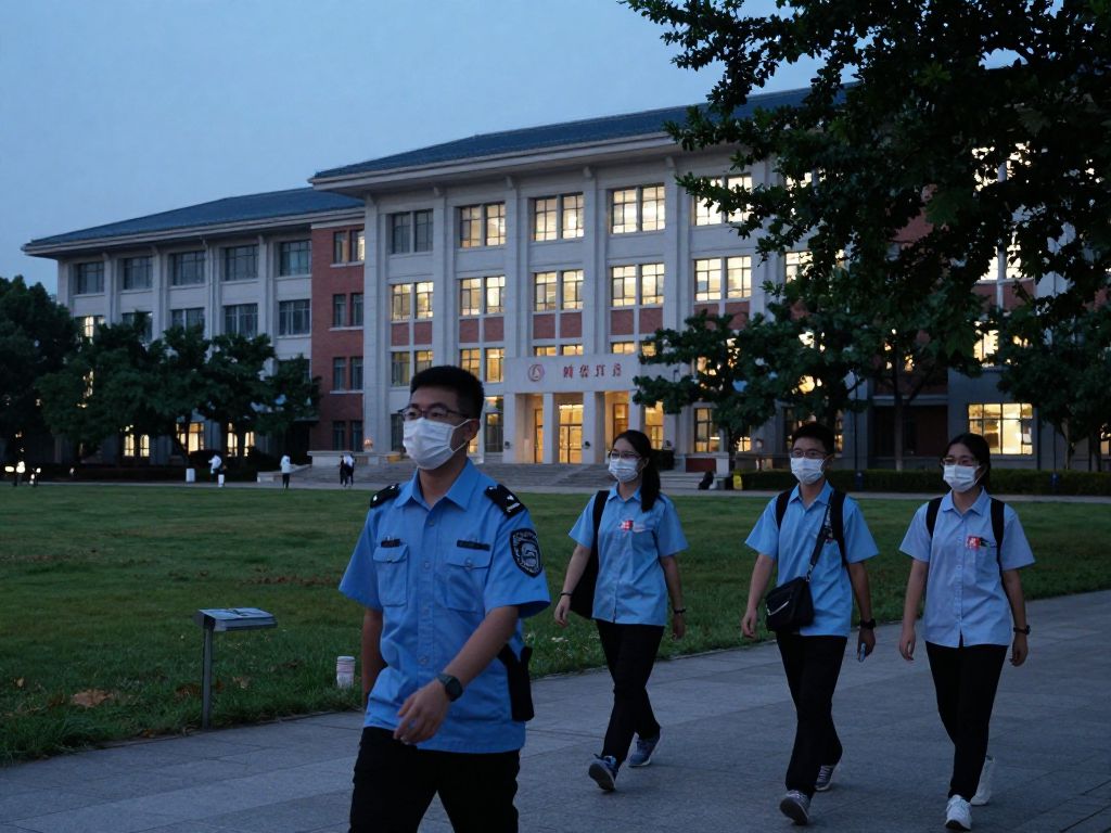 Students walking on Brown University campus with safety measures in place