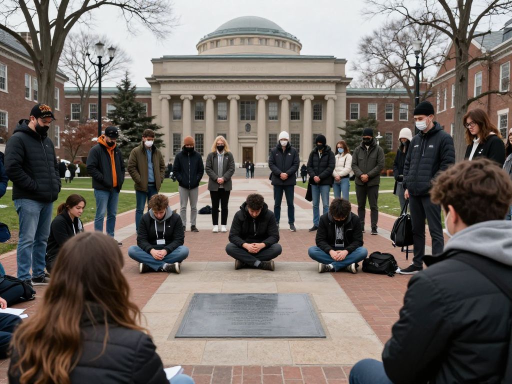 Students at Brown University gathering for a memorial after the shooting.