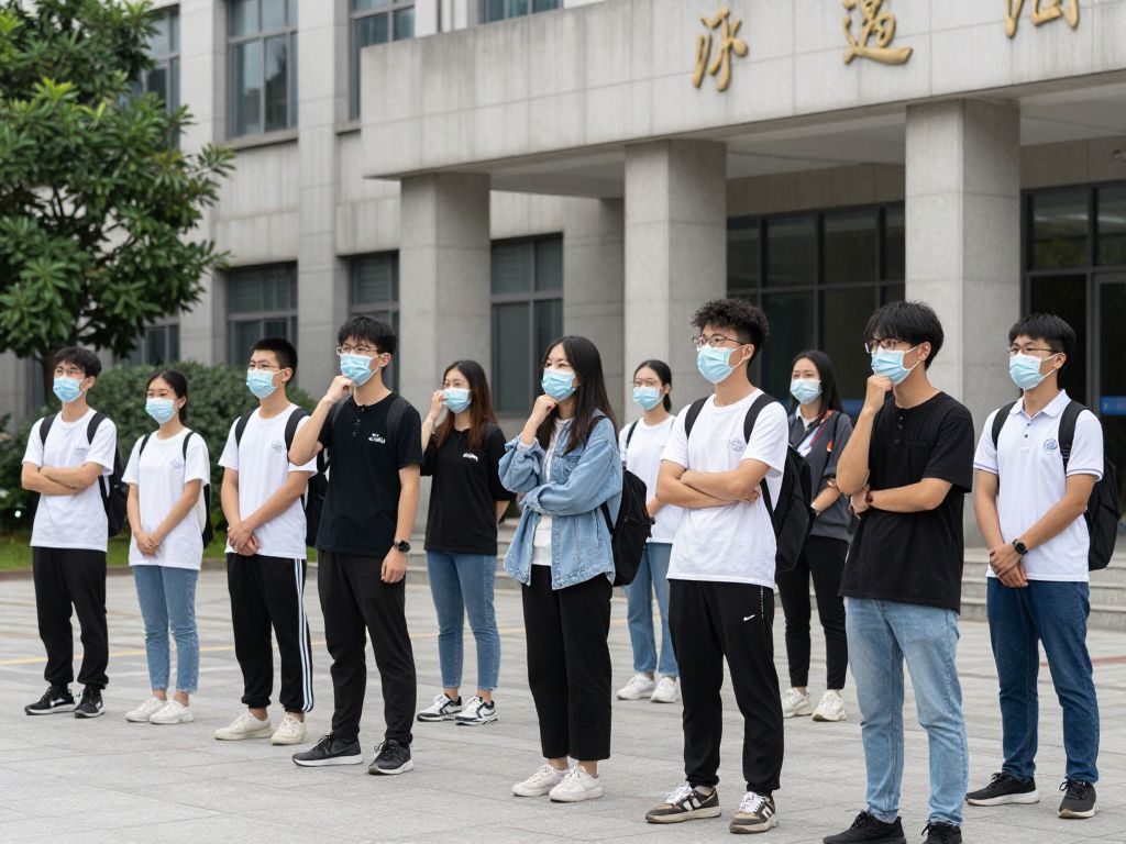 Students discussing safety on a university campus
