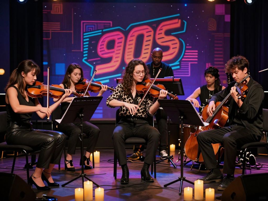 A string quartet performing under candlelight at a concert series in Boston.
