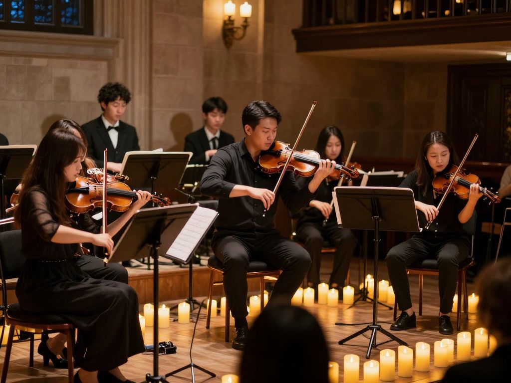 Musicians performing at a candlelight concert