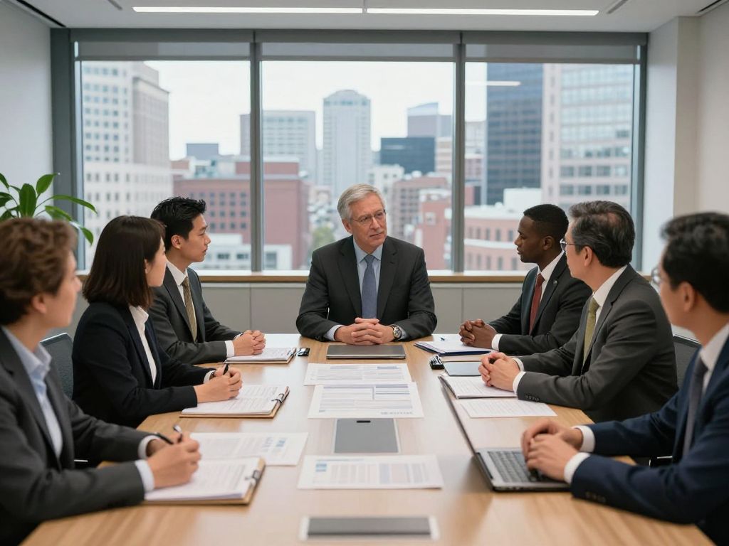 Executives discussing acquisition in a Boston office