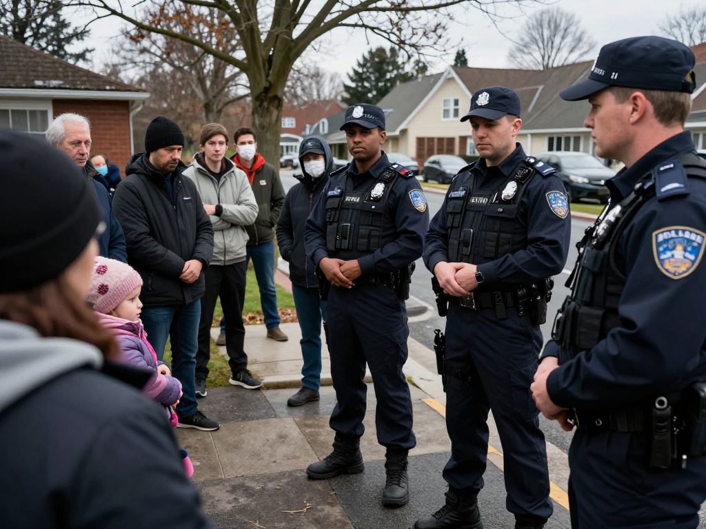 Somber community scene addressing child exploitation