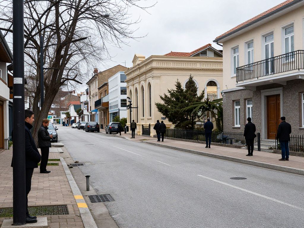 Quiet urban street near a synagogue during Yom Kippur